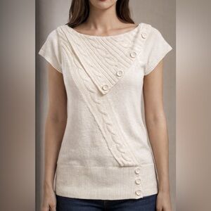 Derek Heart White Button-Accent Knit Top